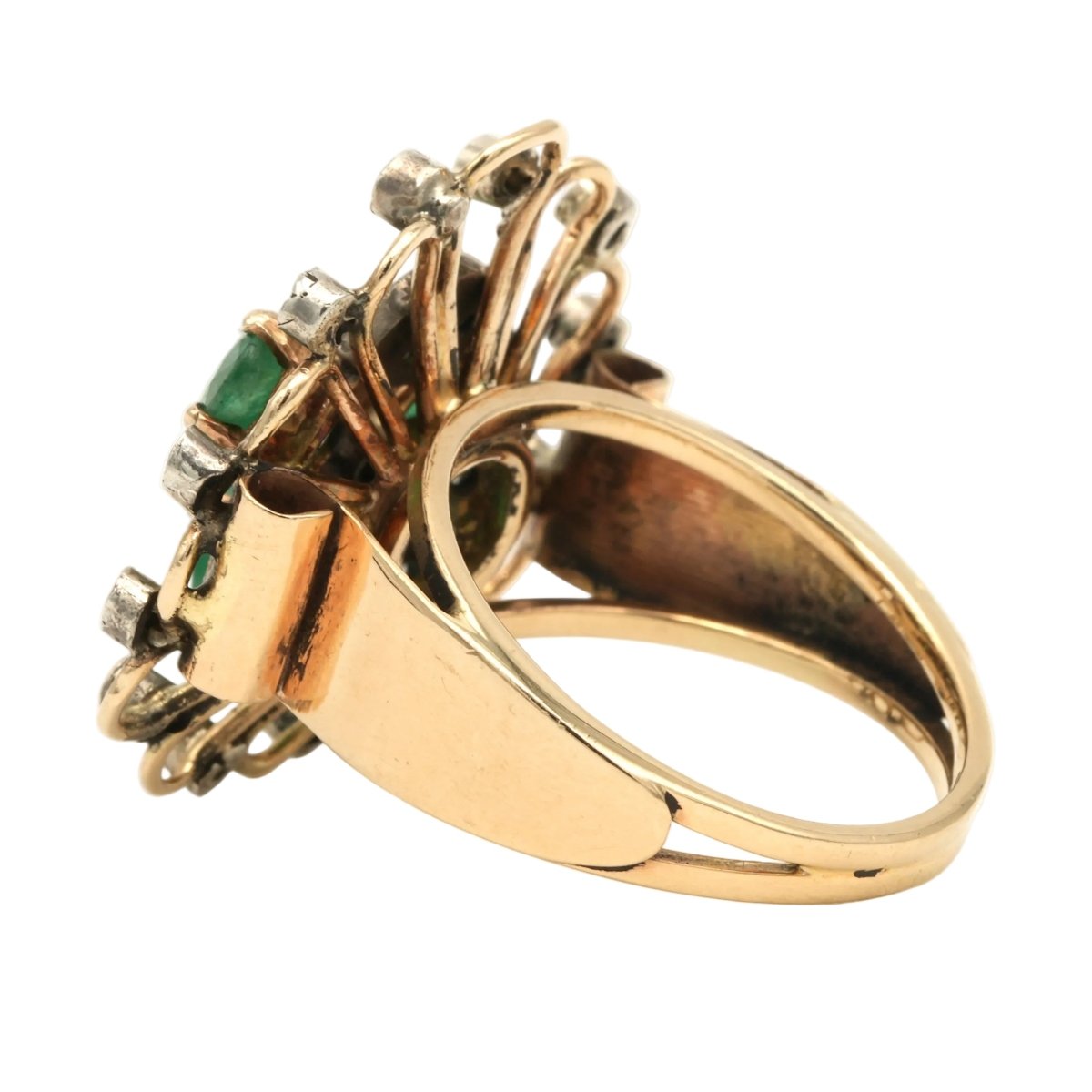 Bague Marguerite en or jaune, émeraudes et diamants - Castafiore
