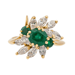 Bague Marguerite en or jaune, émeraudes et diamants - Castafiore