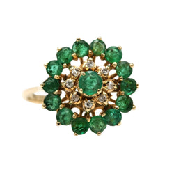 Bague Marguerite en or jaune, émeraudes et diamants - Castafiore