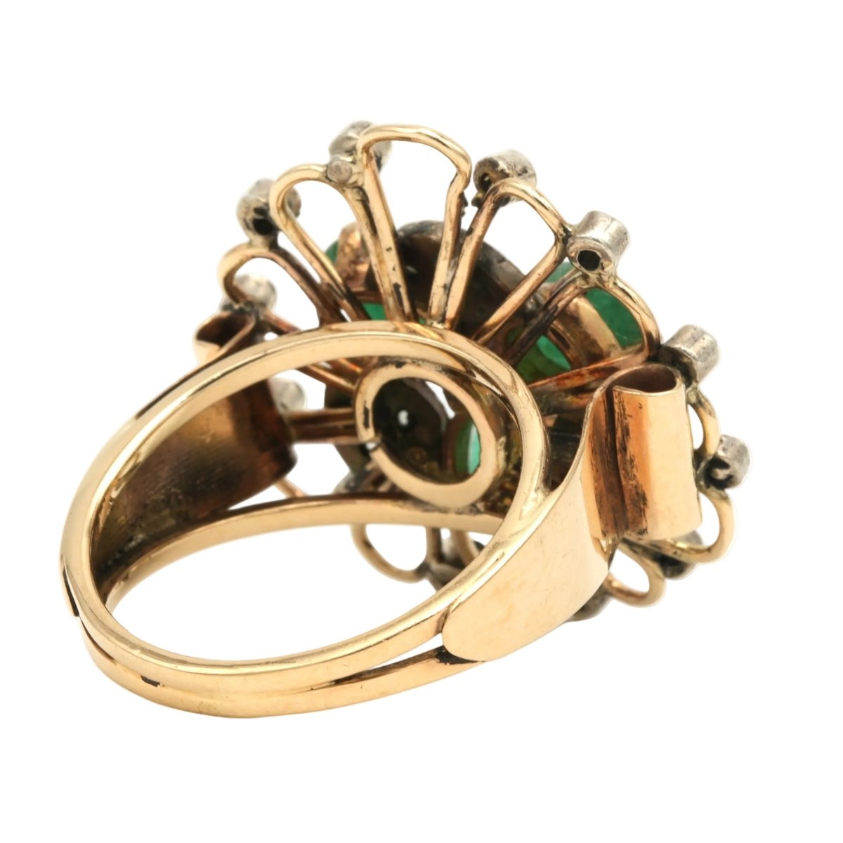 Bague Marguerite en or jaune, émeraudes et diamants - Castafiore