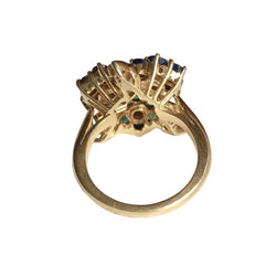 Bague Marguerite en or jaune, émeraudes, rubis, saphirs et diamants - Castafiore