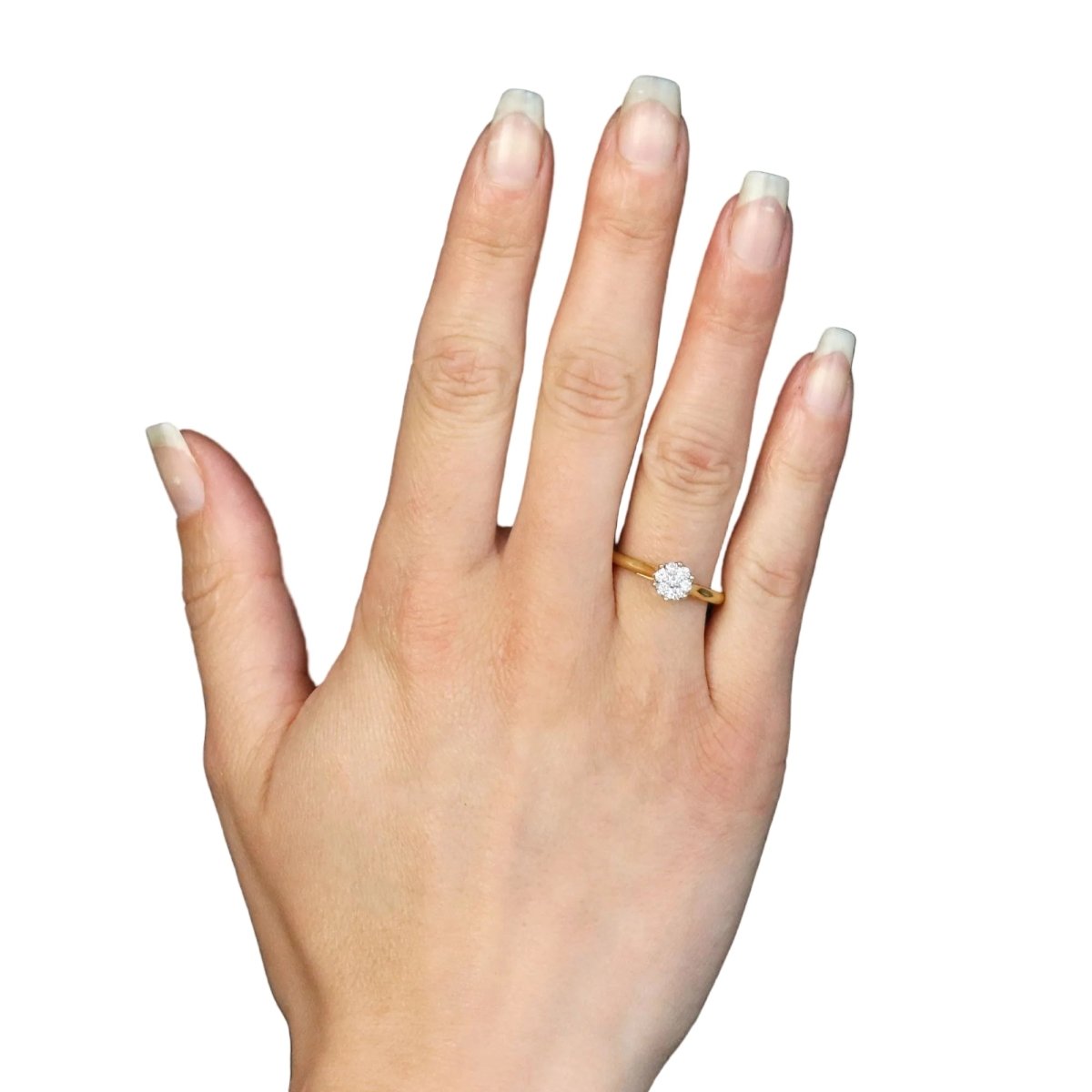 Ring modern yellow gold flower diamonds