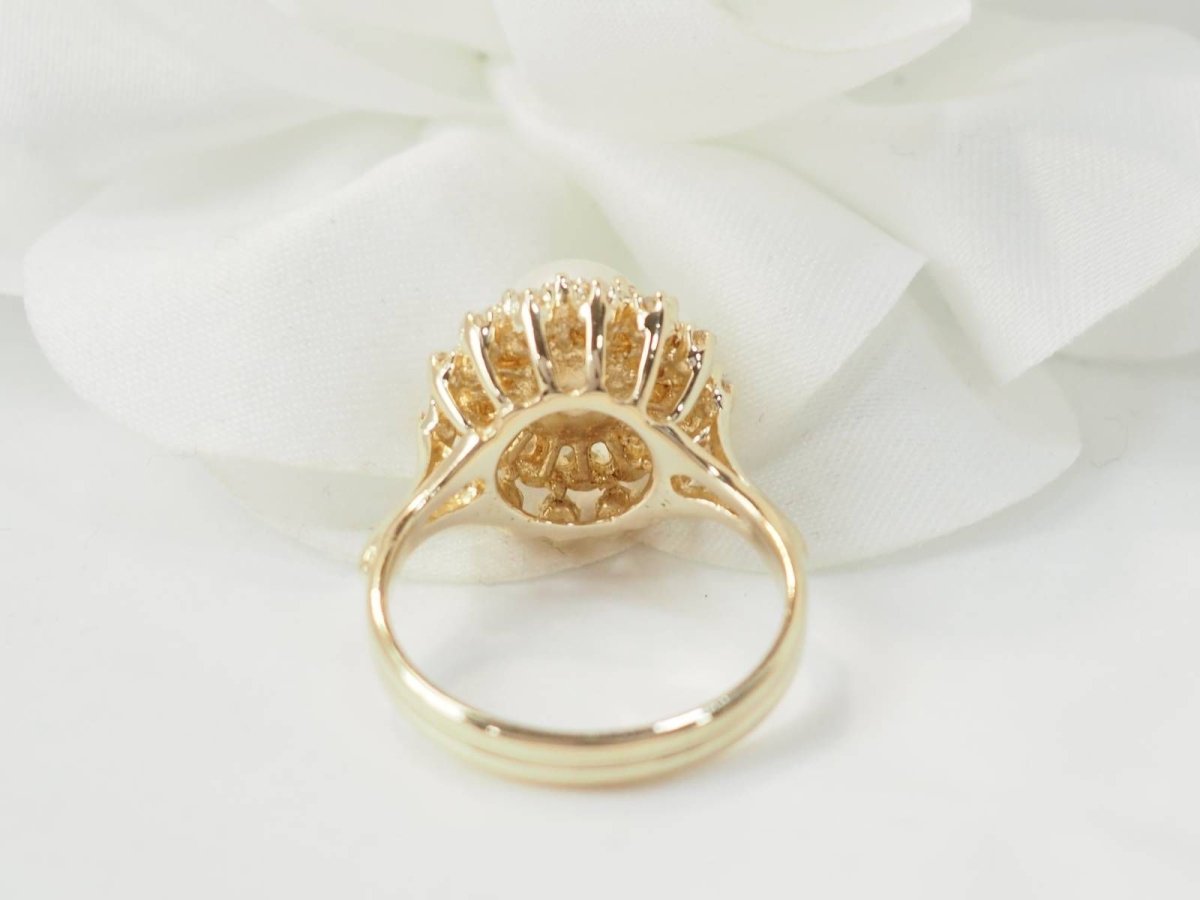 Bague marguerite en or jaune et perle de culture - Castafiore