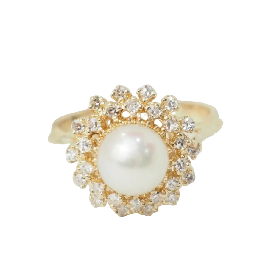 Bague marguerite en or jaune et perle de culture - Castafiore