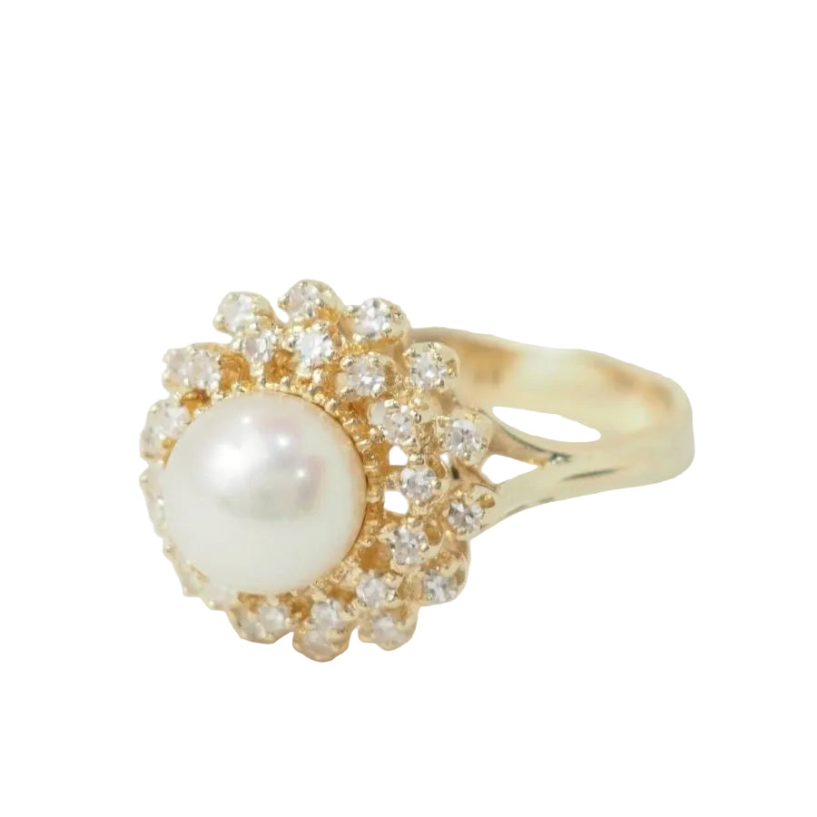 Bague marguerite en or jaune et perle de culture - Castafiore