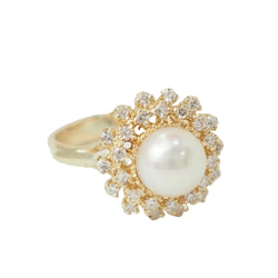 Bague marguerite en or jaune et perle de culture - Castafiore