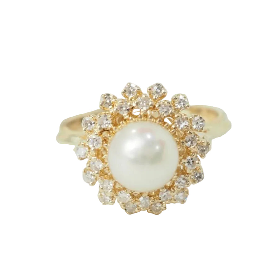 Bague marguerite en or jaune et perle de culture - Castafiore