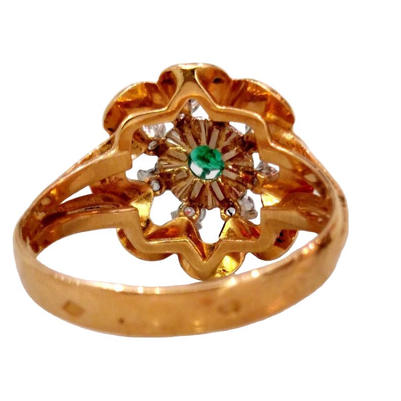 Bague Marguerite en or jaune, or blanc, émeraude, et diamants - Castafiore