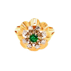 Bague Marguerite en or jaune, or blanc, émeraude, et diamants - Castafiore
