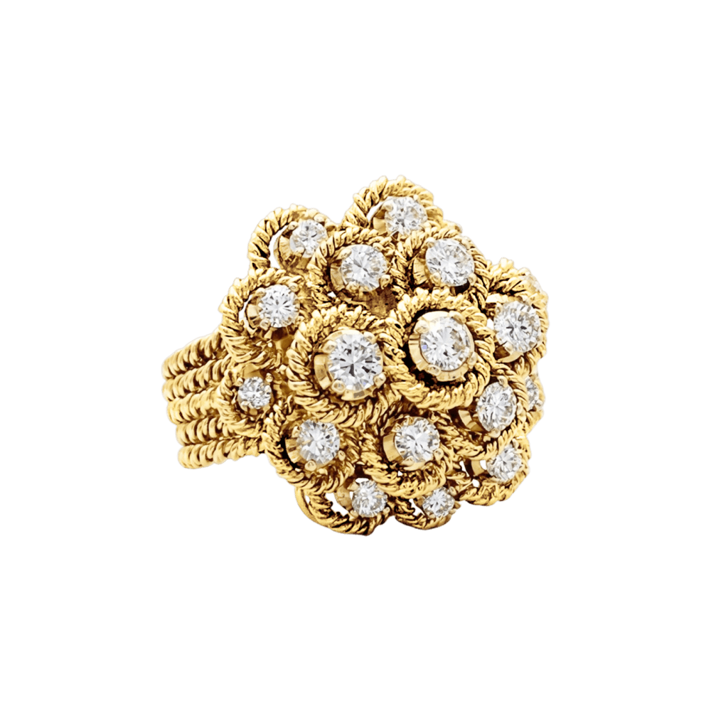 Ring vintage flower, son ofyellow gold and diamonds.