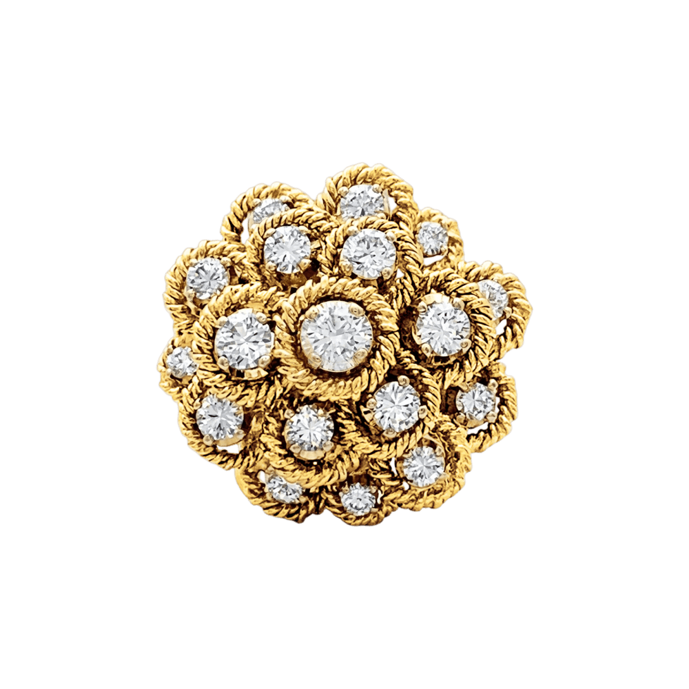 Ring vintage flower, son ofyellow gold and diamonds.
