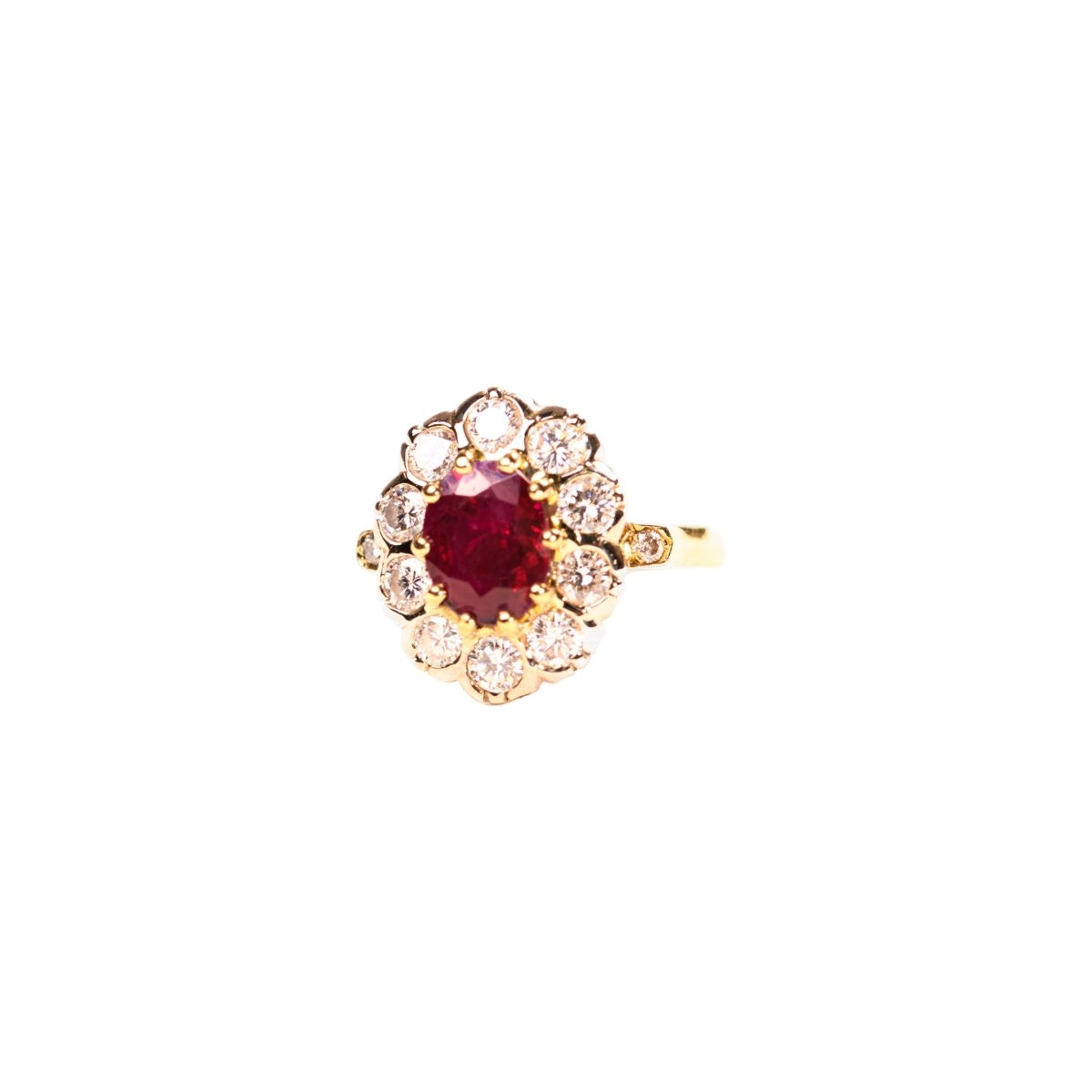Bague Marguerite en or jaune, or blanc, rubis et diamants - Castafiore