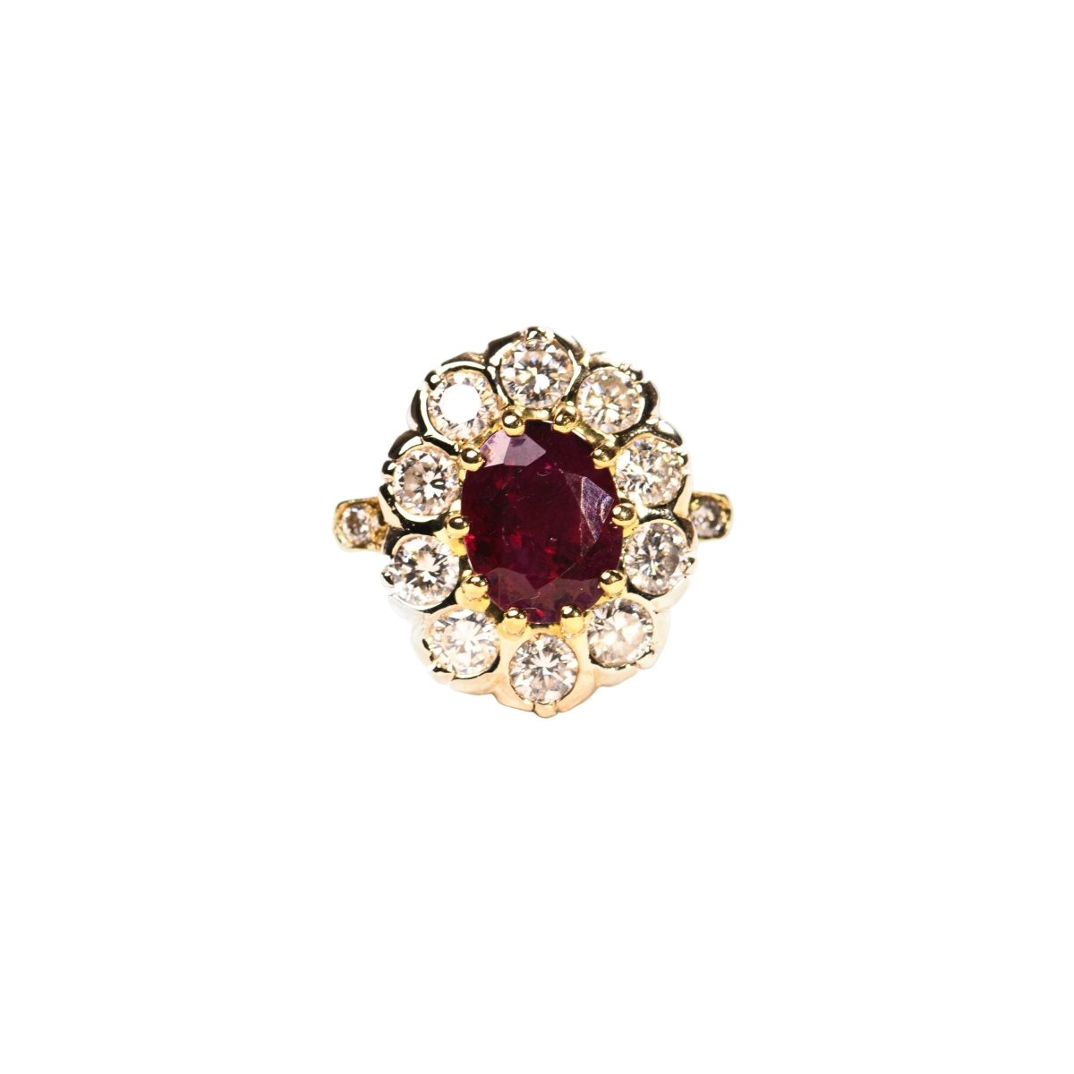 Bague Marguerite en or jaune, or blanc, rubis et diamants - Castafiore