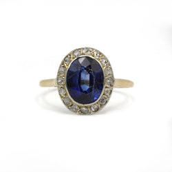 Bague Marguerite en or jaune, or blanc, saphir et diamants - Castafiore