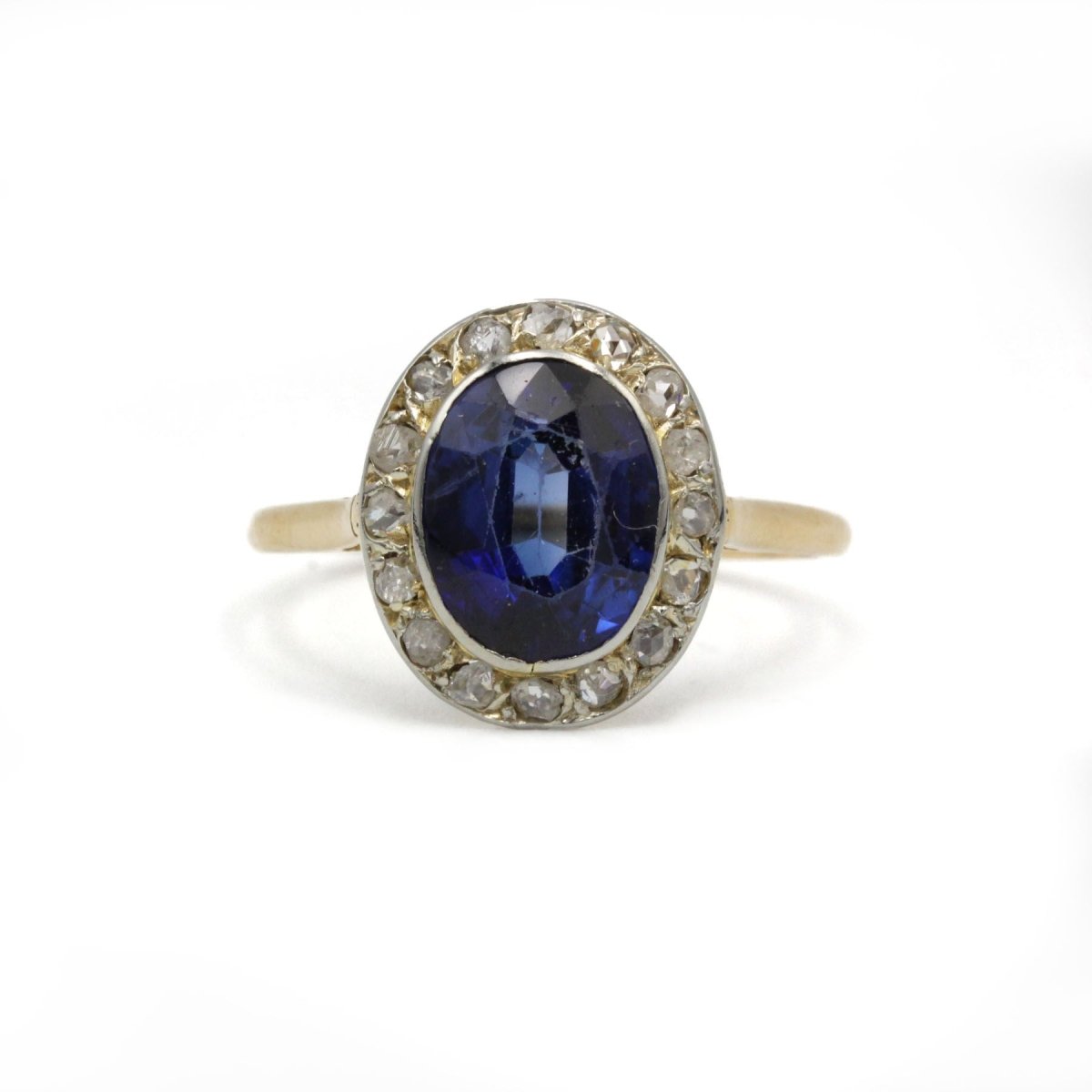 Bague Marguerite en or jaune, or blanc, saphir et diamants - Castafiore