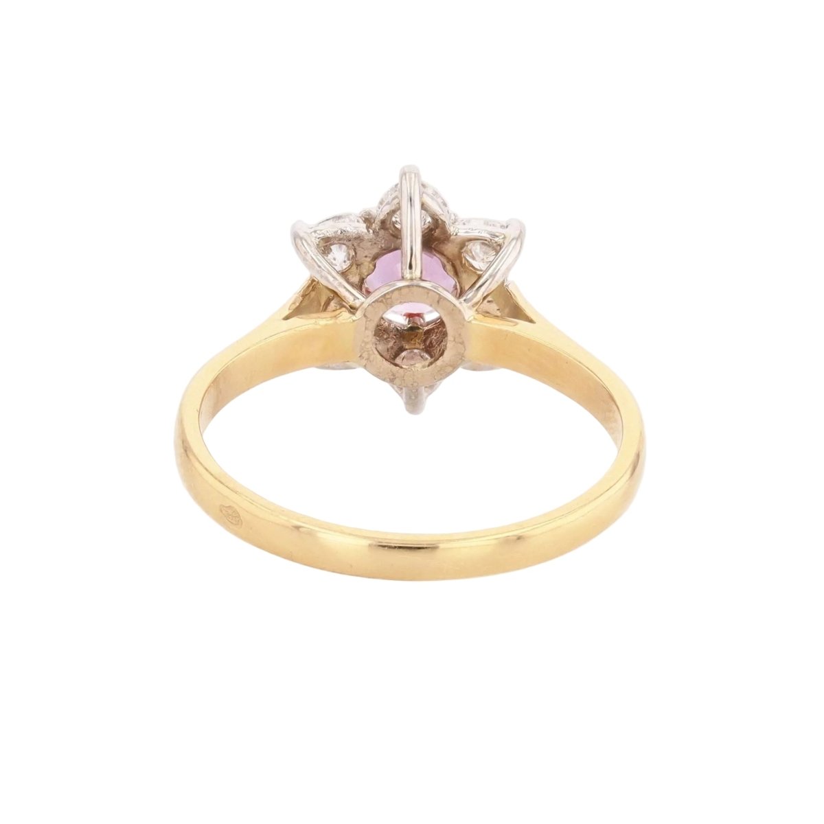Ring flower diamonds heart-cut and pink sapphire