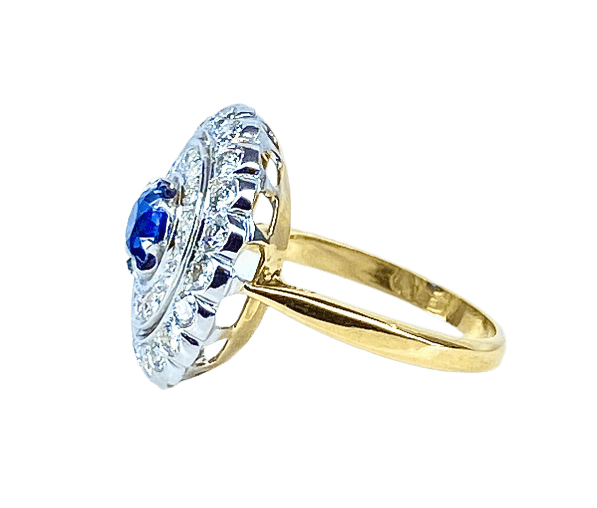 Bague Marguerite en or jaune, or blanc, saphir et diamants - Castafiore
