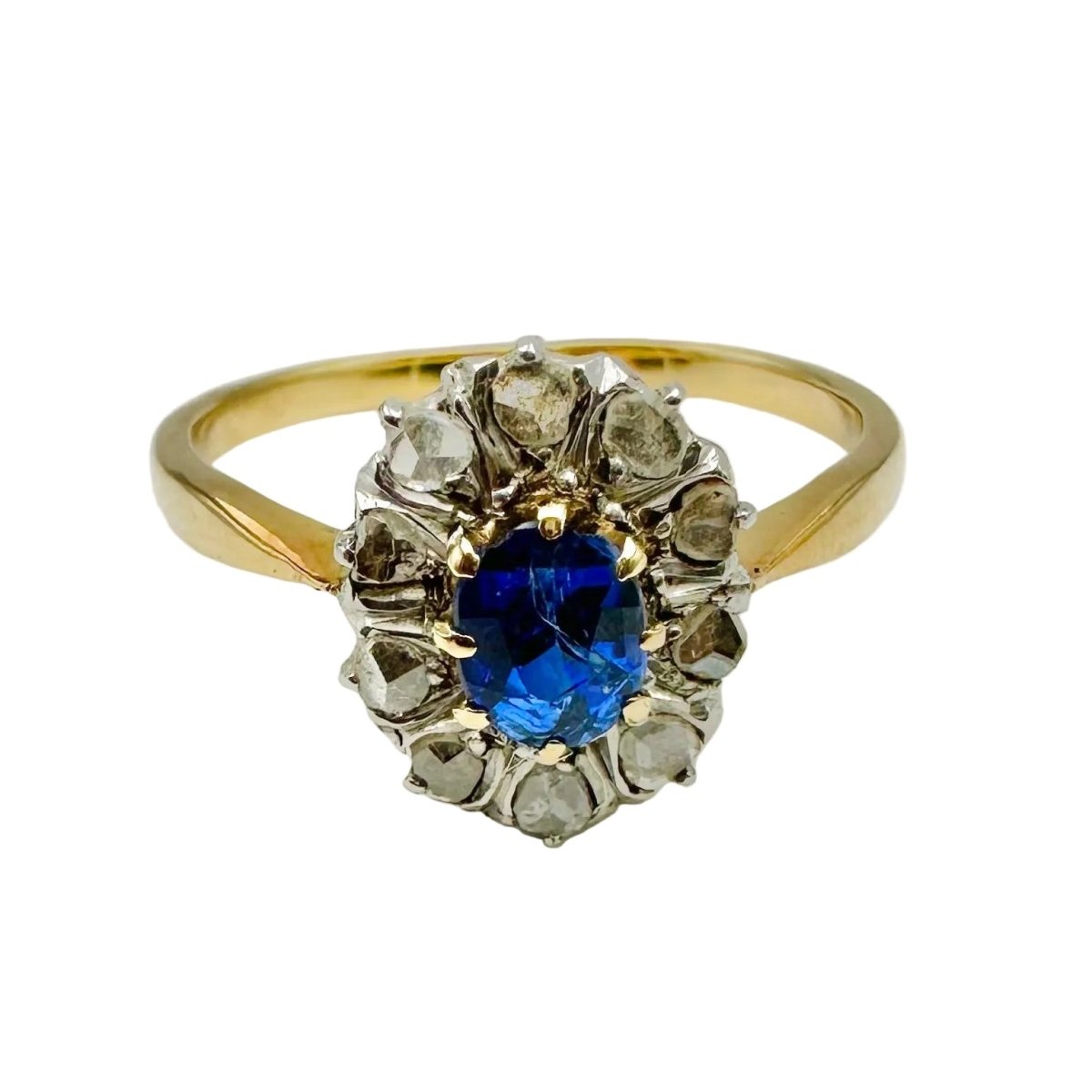 Bague Marguerite en or jaune, or blanc, saphir et diamants - Castafiore