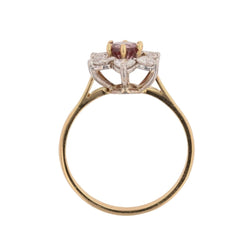Ring flower diamonds heart-cut and pink sapphire