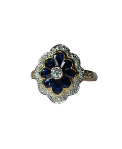 Bague Marguerite en or jaune, or blanc, saphirs et diamants - Castafiore