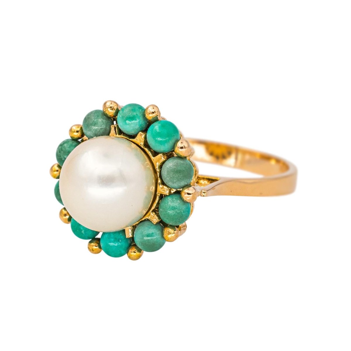 Bague Marguerite en or jaune, perle et turquoises - Castafiore