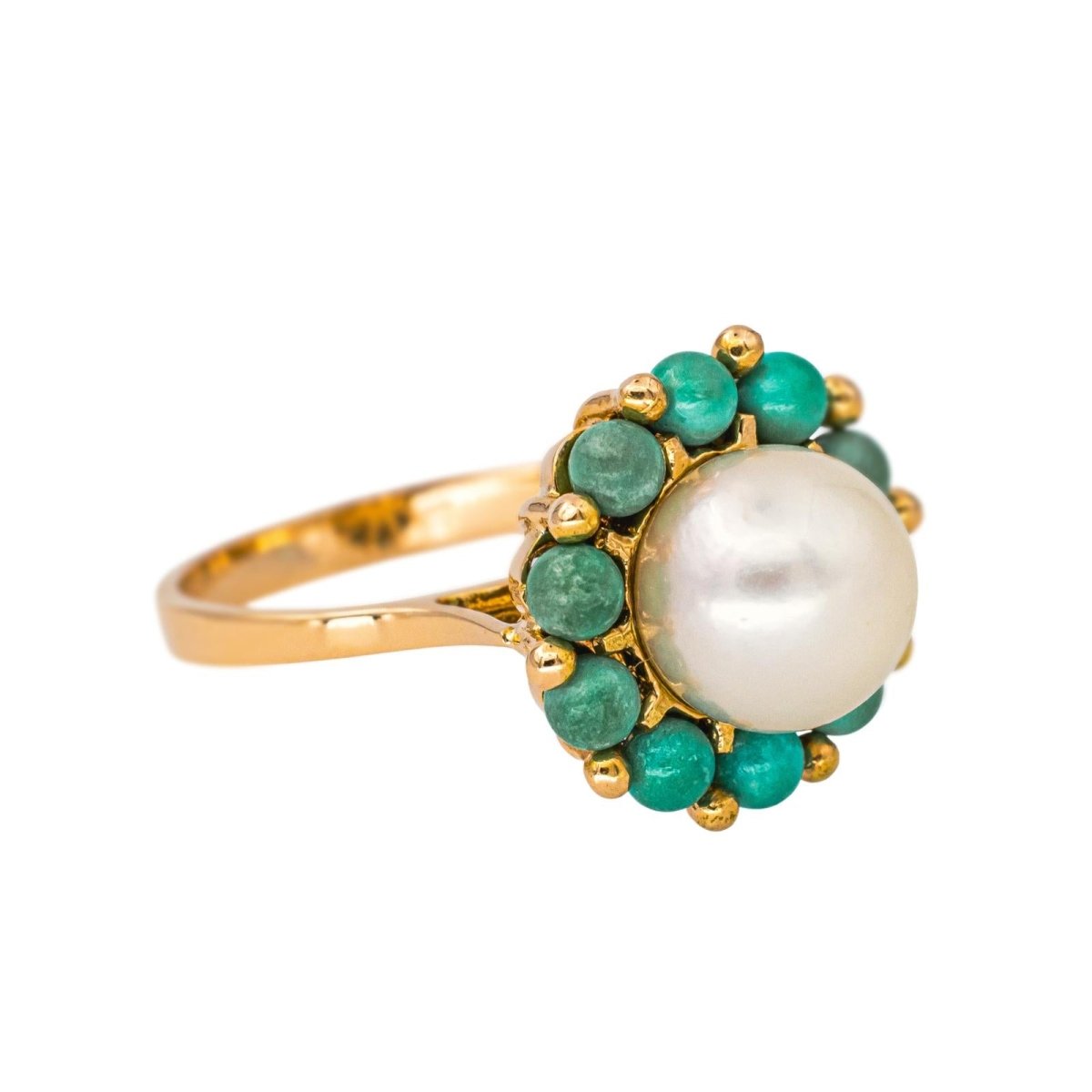 Bague Marguerite en or jaune, perle et turquoises - Castafiore
