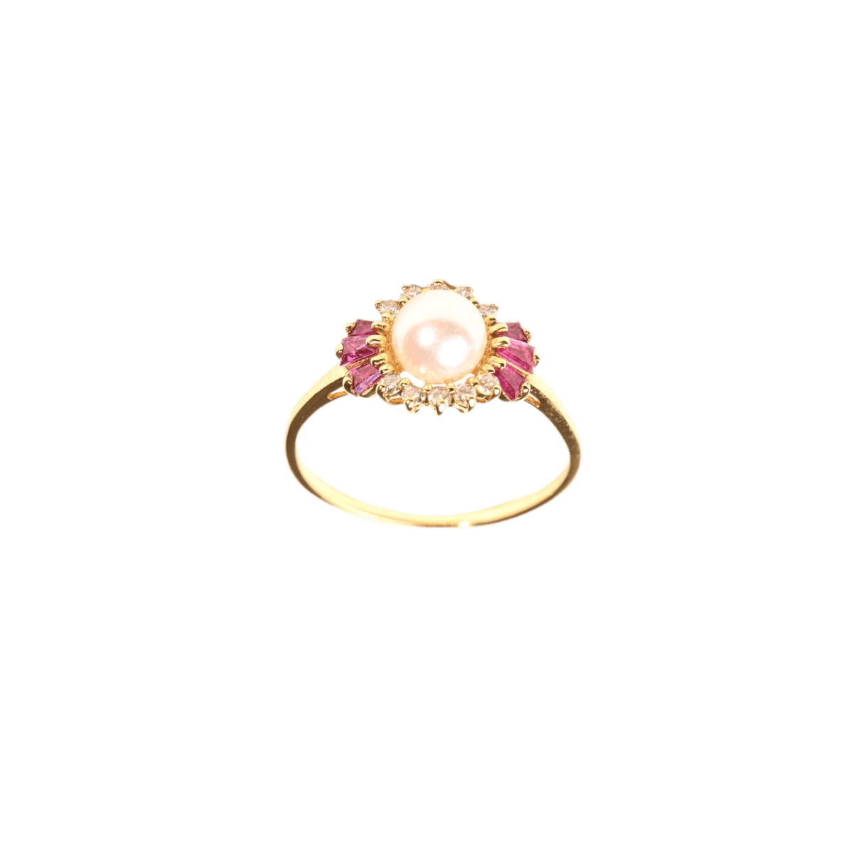 Bague Marguerite en or jaune, perle, rubis et diamants - Castafiore
