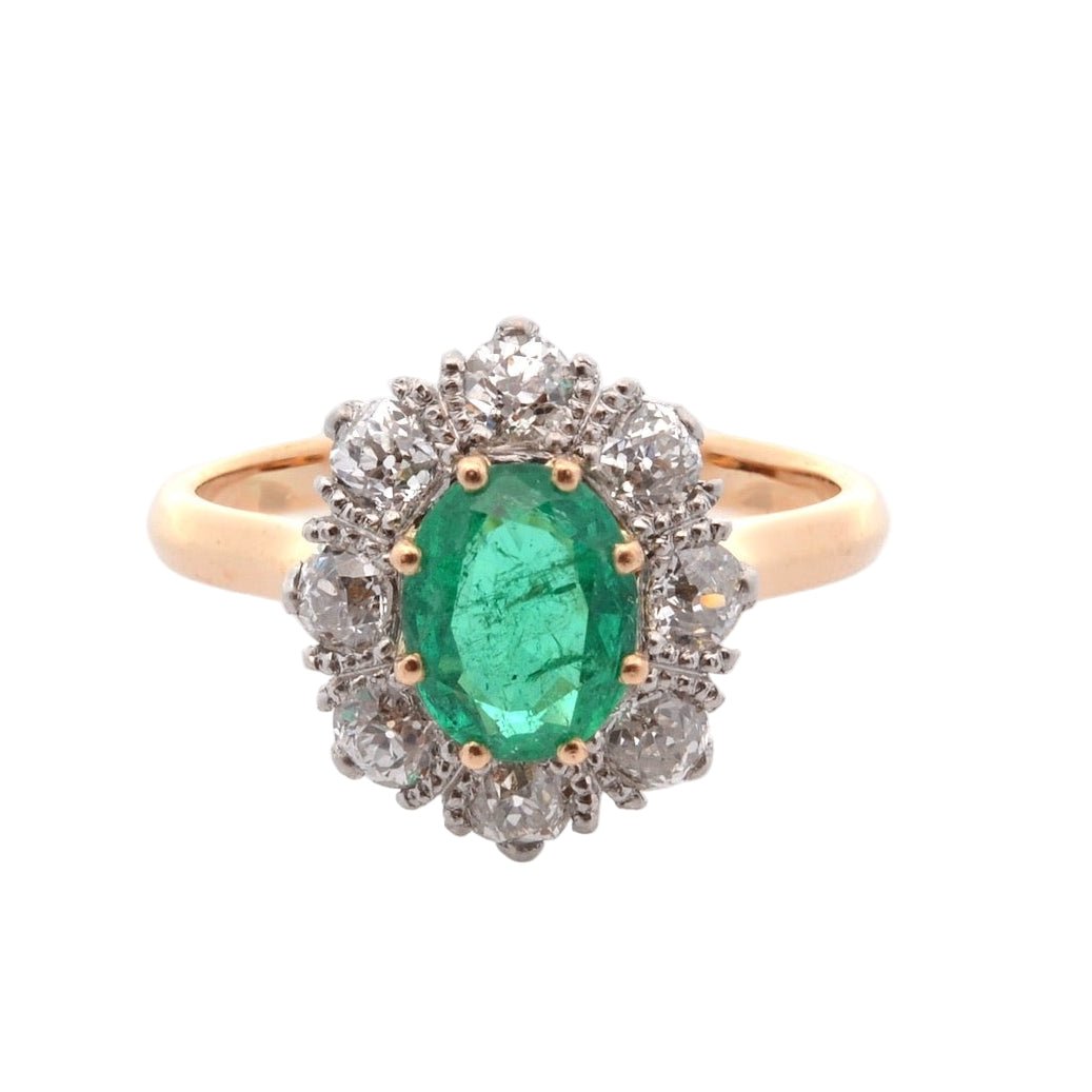 Bague Marguerite en or jaune, platine, émeraude et diamants - Castafiore