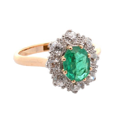 Bague Marguerite en or jaune, platine, émeraude et diamants - Castafiore