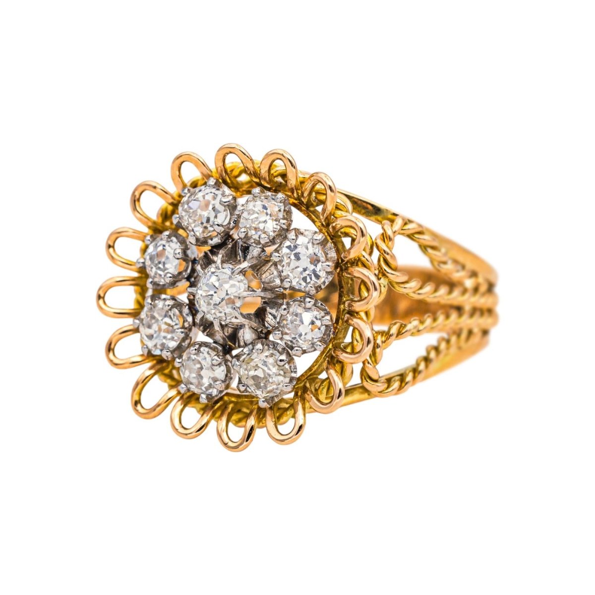 Bague Marguerite en or jaune, platine et diamants - Castafiore