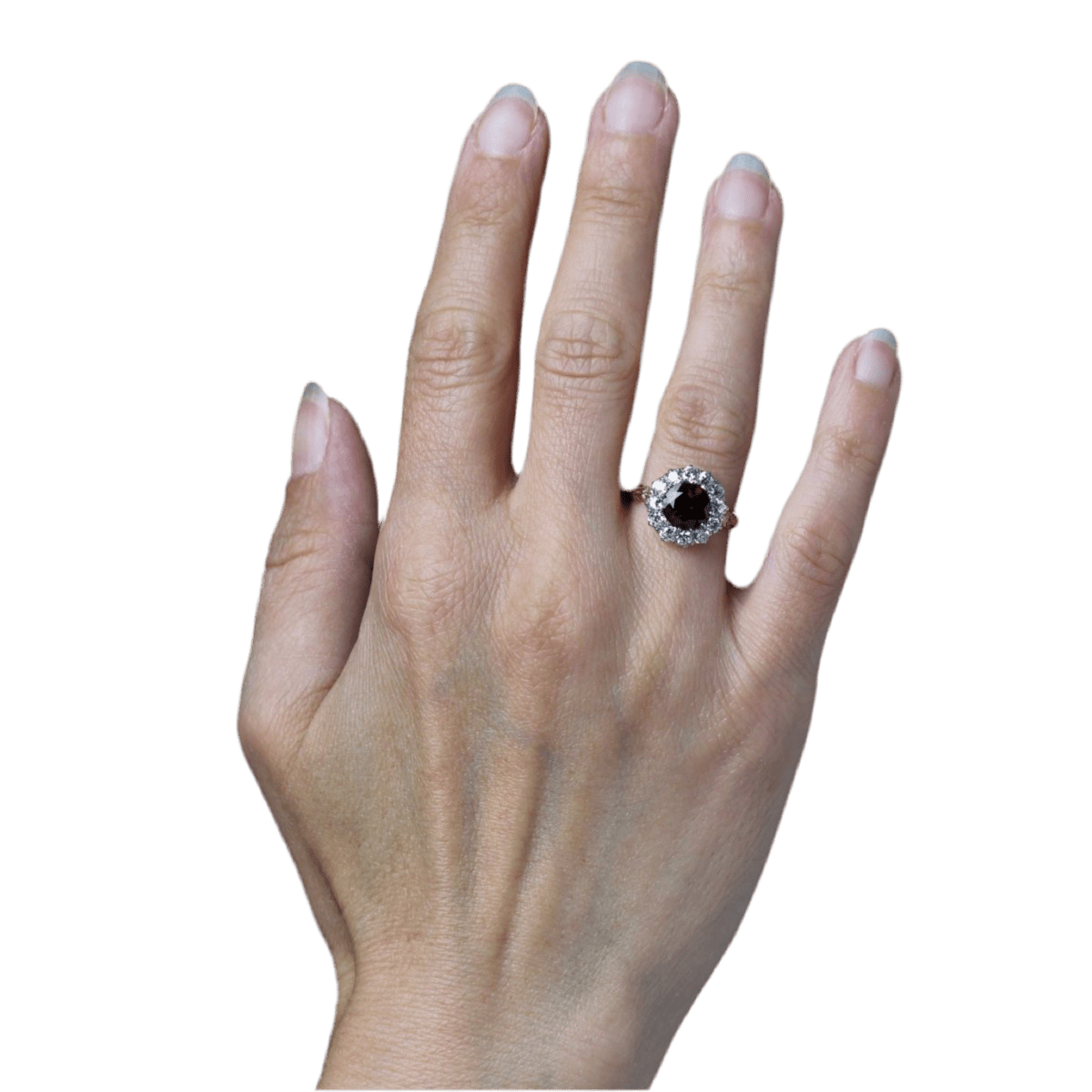 Bague Marguerite en or jaune, platine, grenat et diamants - Castafiore