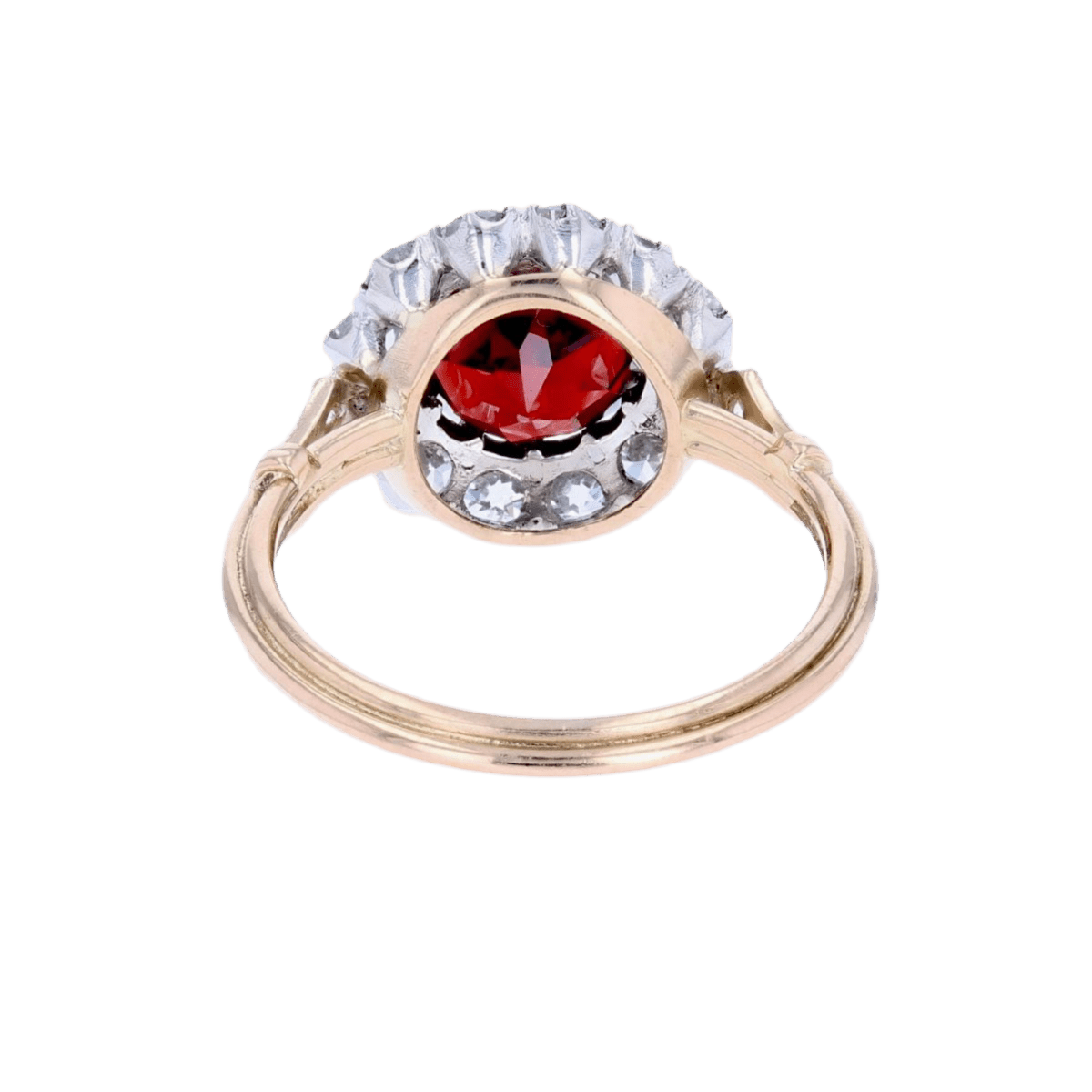 Bague Marguerite en or jaune, platine, grenat et diamants - Castafiore