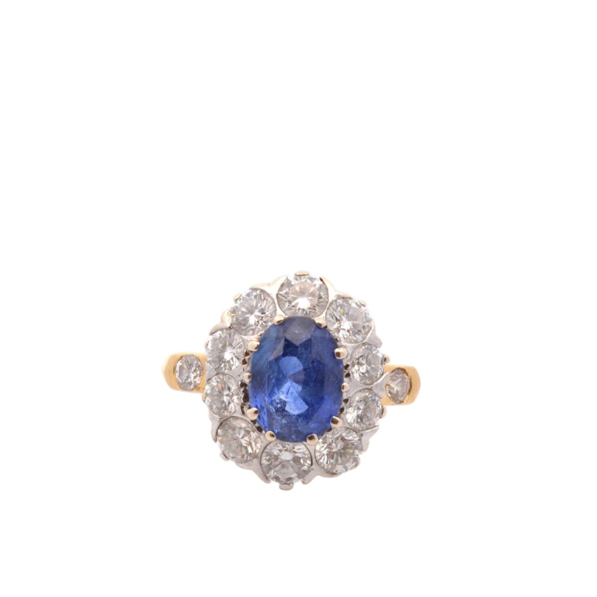 Bague Marguerite en or jaune, platine, saphir et diamants - Castafiore