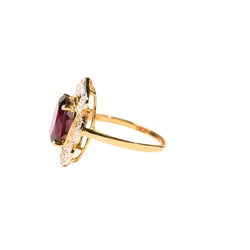 Bague marguerite en or jaune, rhodolite et diamants - Castafiore