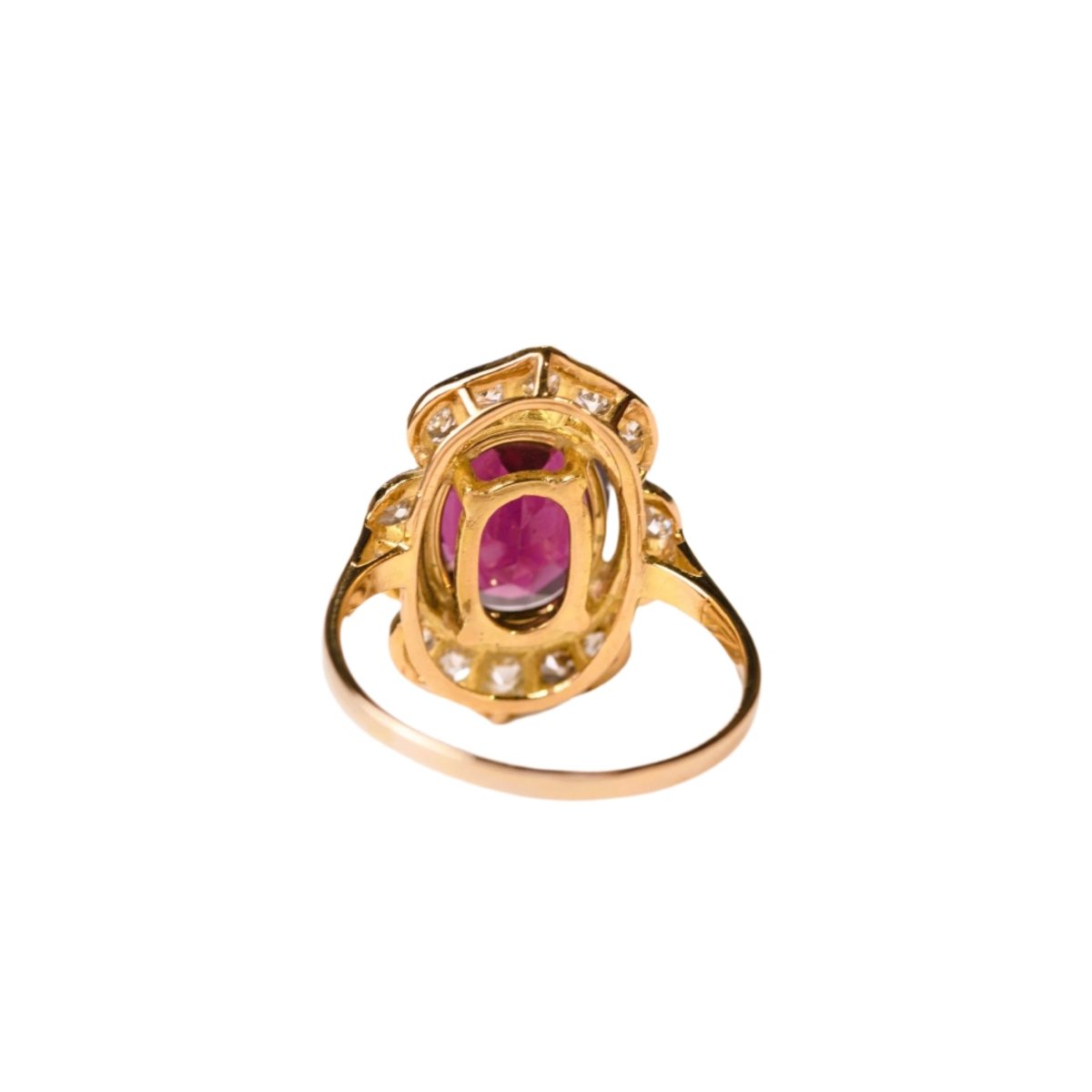 Bague marguerite en or jaune, rhodolite et diamants - Castafiore