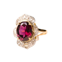 Bague marguerite en or jaune, rhodolite et diamants - Castafiore