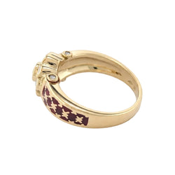 Bague Marguerite en or jaune, rubis, émail et diamants - Castafiore
