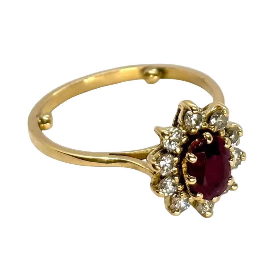 Bague marguerite en or jaune rubis et diamants - Castafiore