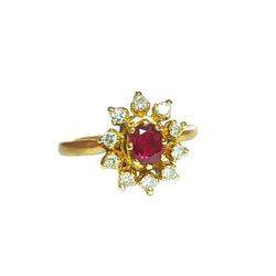 Bague marguerite en or jaune rubis et diamants - Castafiore