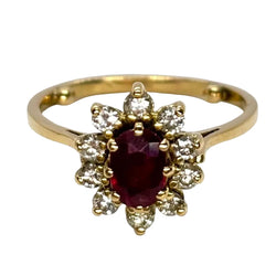 Bague marguerite en or jaune rubis et diamants - Castafiore