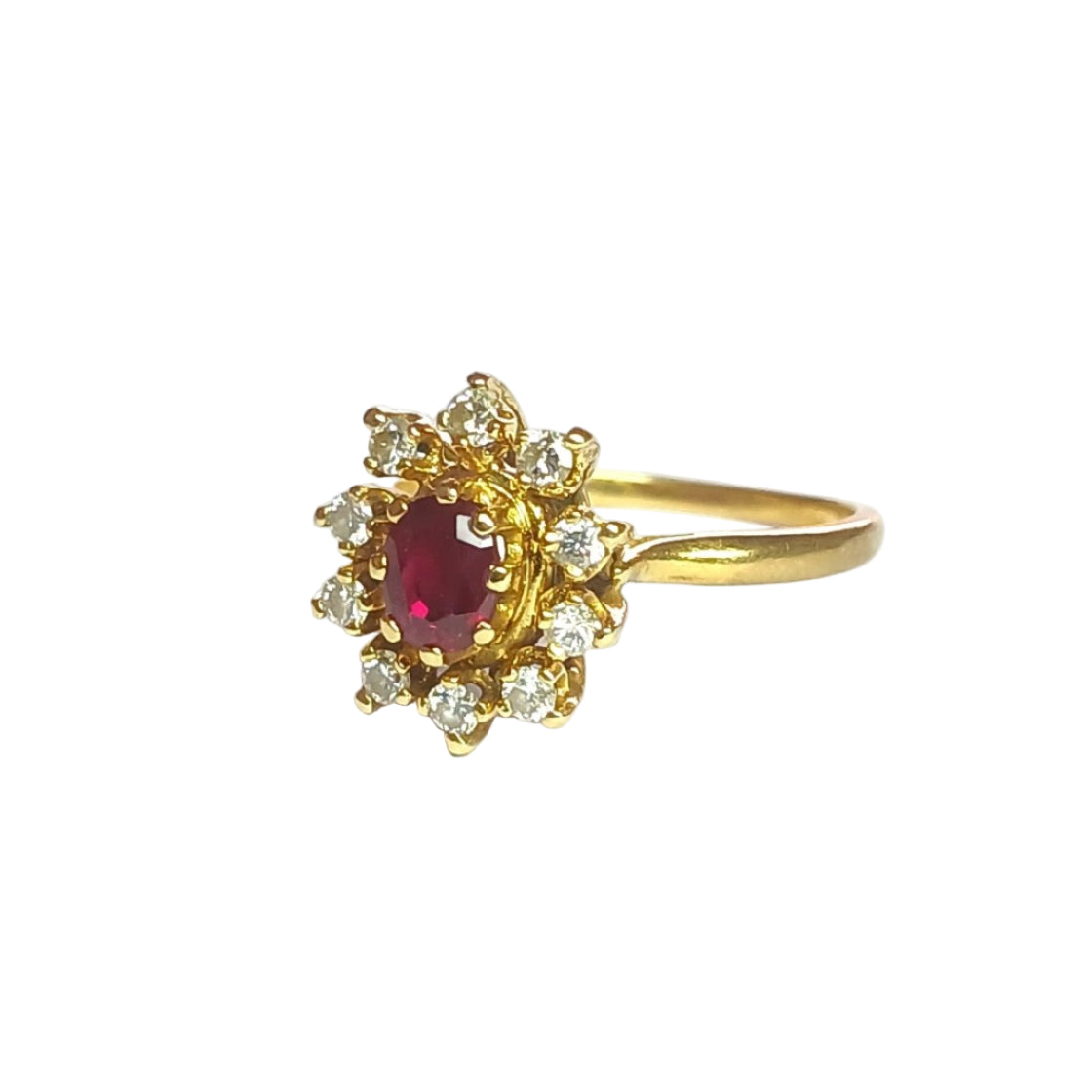 Bague marguerite en or jaune rubis et diamants - Castafiore