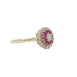 Bague Marguerite en or jaune, rubis, oxydes et diamants - Castafiore