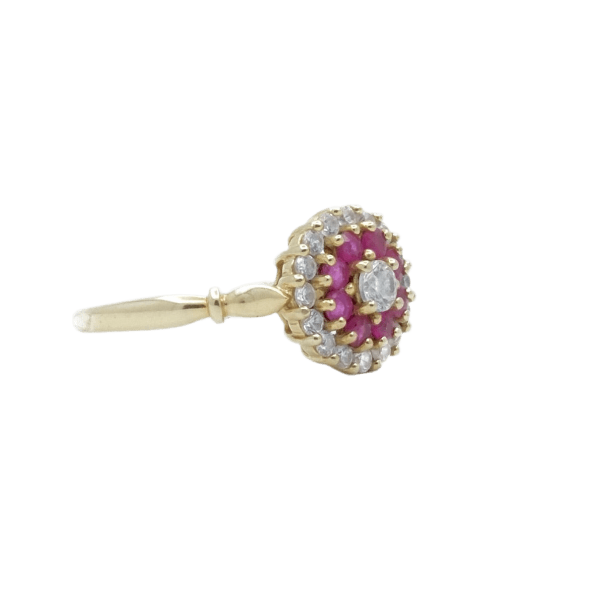 Bague Marguerite en or jaune, rubis, oxydes et diamants - Castafiore