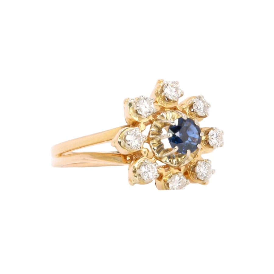 Bague marguerite en or jaune saphir et diamants - Castafiore