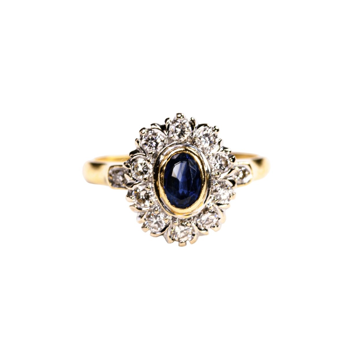 Bague Marguerite en or jaune, saphir, et diamants - Castafiore