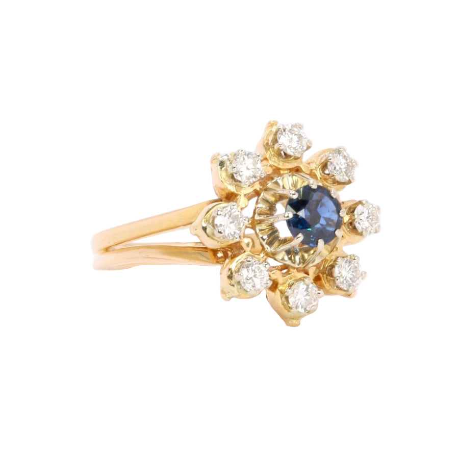 Bague marguerite en or jaune saphir et diamants - Castafiore