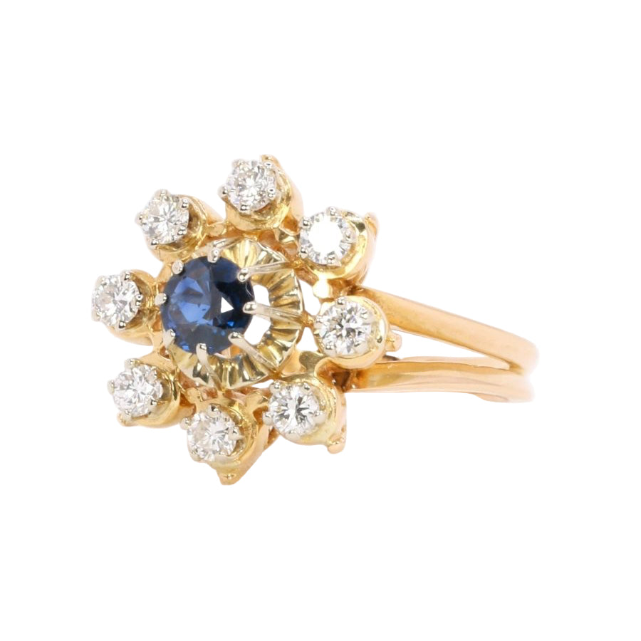 Bague marguerite en or jaune saphir et diamants - Castafiore
