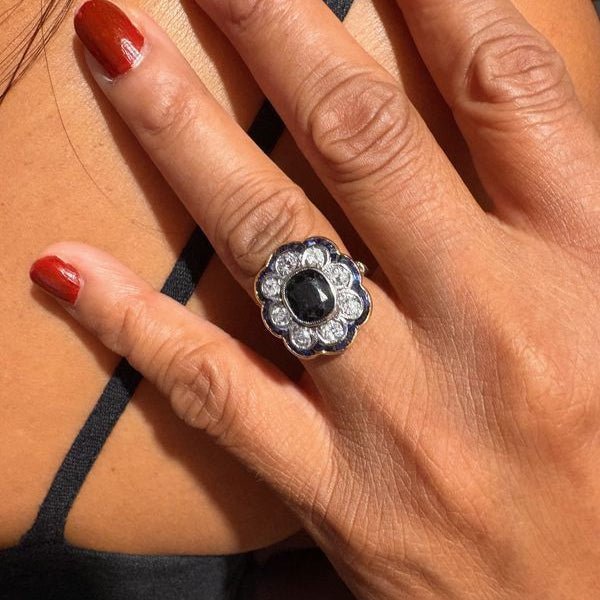 Bague Marguerite en or jaune, saphirs et diamants - Castafiore