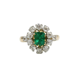 Bague Marguerite en or, platine, émeraude et diamants - Castafiore