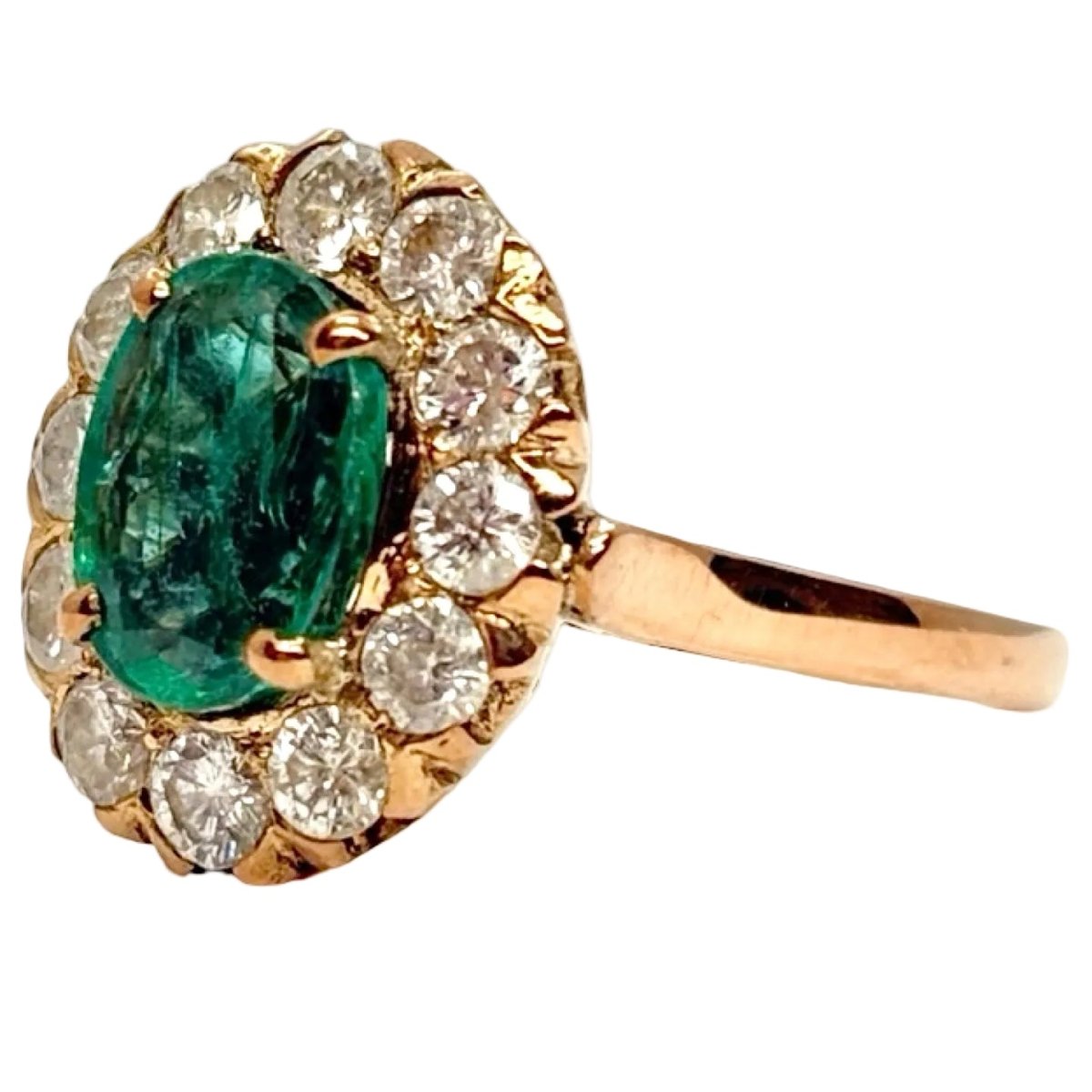 Bague Marguerite en or rose, émeraude et diamants - Castafiore